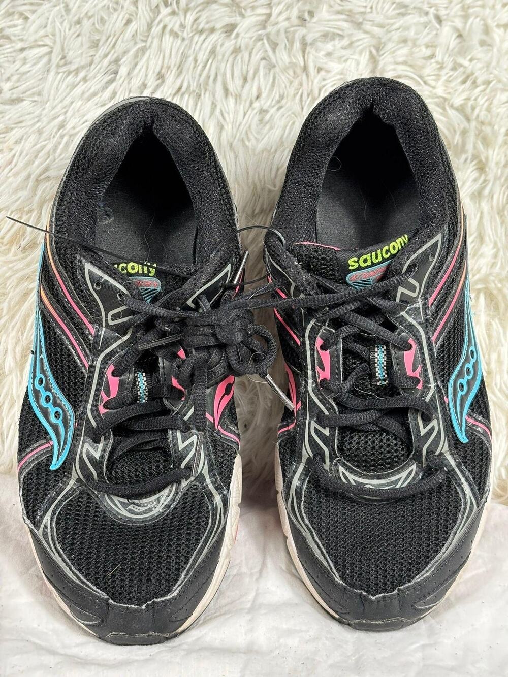 Saucony Cohesion 7 Running Shoes Womens Size 8.5 Wide Black Pink Blue Grid Mesh